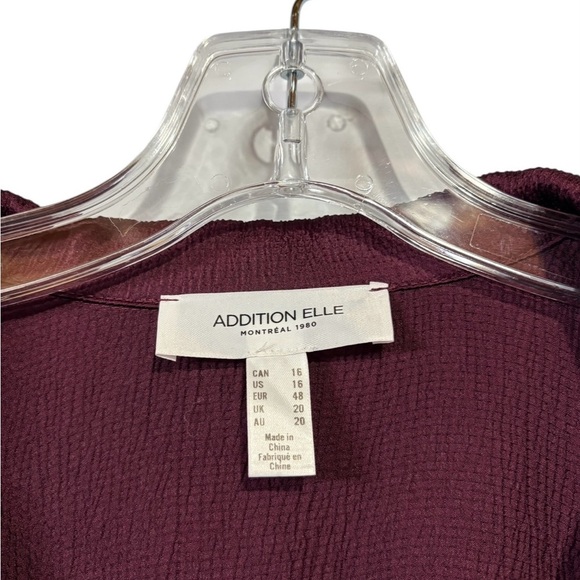 NEW, Addition Elle, Satin Wrap Dress with Tailored Collar, Plus Size 16W, Plum - Picture 3 of 8